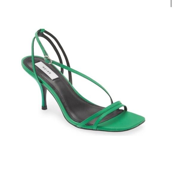 Reiss Bali Green Stiletto Mid Heel Strappy Sandals Size 7 - Picture 1 of 6